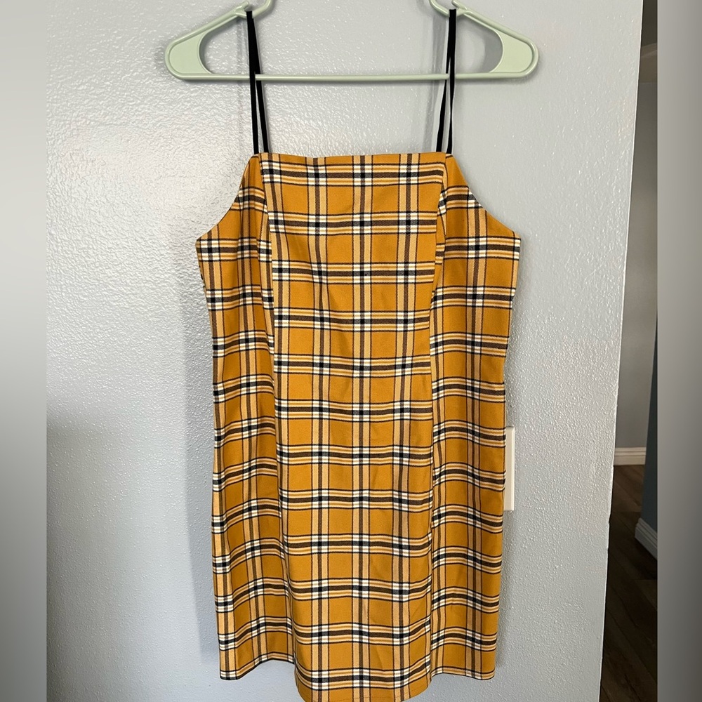 Urban Outfitters Plaid Yellow and Black Strappy Dress, Size Small